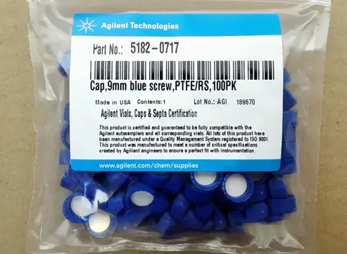 货号5182-0717，Agilent 2ml样品瓶盖垫 PTFE/硅橡胶隔垫，螺口，蓝色盖，100/包。