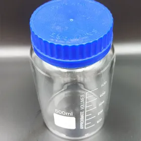 样品瓶 500ml广口高硼硅透明玻璃瓶，配有螺纹的TEFLON特氟龙盖子，上口径大于4cm 内有垫片