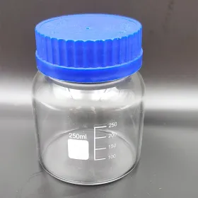 样品瓶 250ml广口高硼硅透明玻璃瓶，配有螺纹的TEFLON特氟龙盖子，上口径大于3cm 内有垫片
